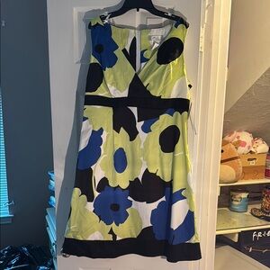 Blue and Black Pleated Midi Dress V-neck Sleeveless